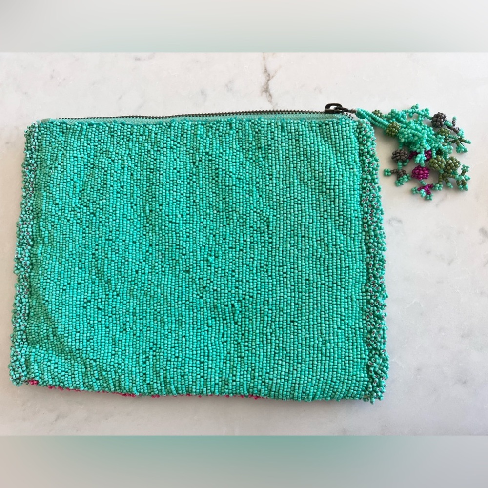 Anthropologie Jasper & Jeera beaded clutch bag purse BOHO pink teal - Picture 7 of 7